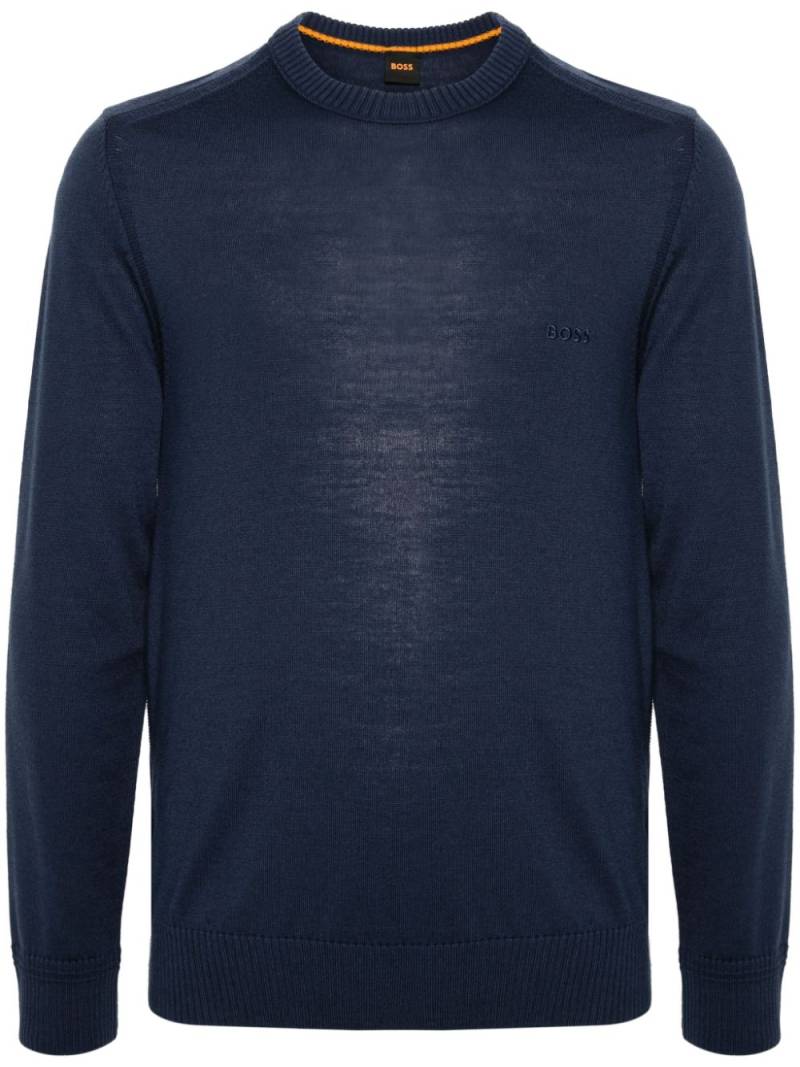 BOSS logo-embroidered virgin wool blend jumper - Blue von BOSS