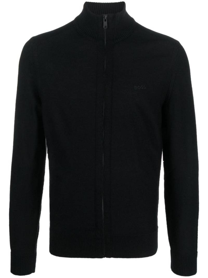 BOSS logo-embroidered zip-up cardigan - Black von BOSS