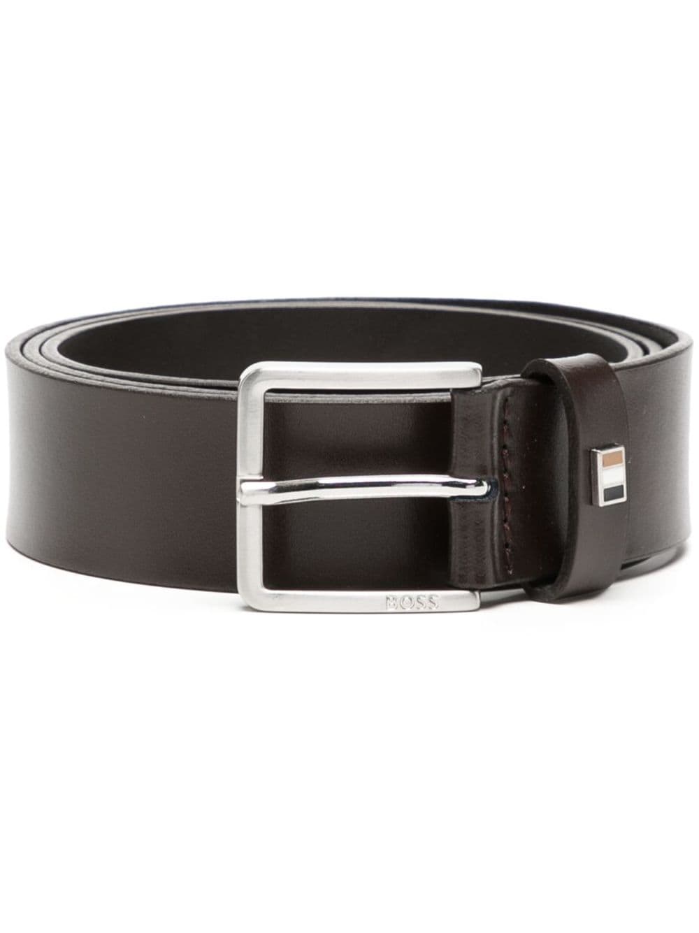 BOSS logo-engraved leather buckle belt - Brown von BOSS