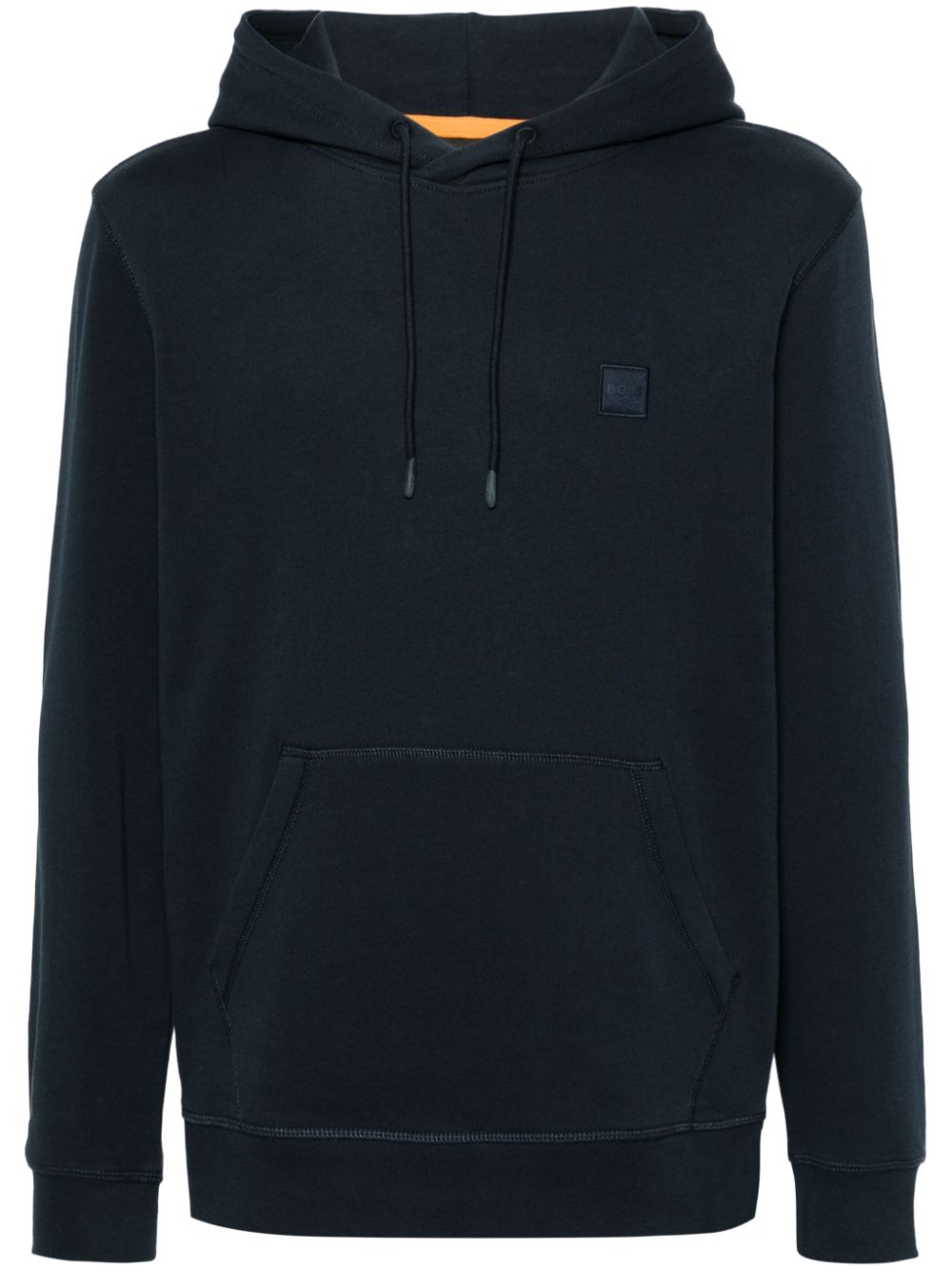 BOSS logo-patch cotton hoodie - Blue von BOSS