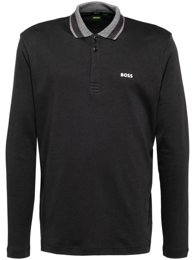 BOSS logo print long-sleeves polo shirt - Grey von BOSS