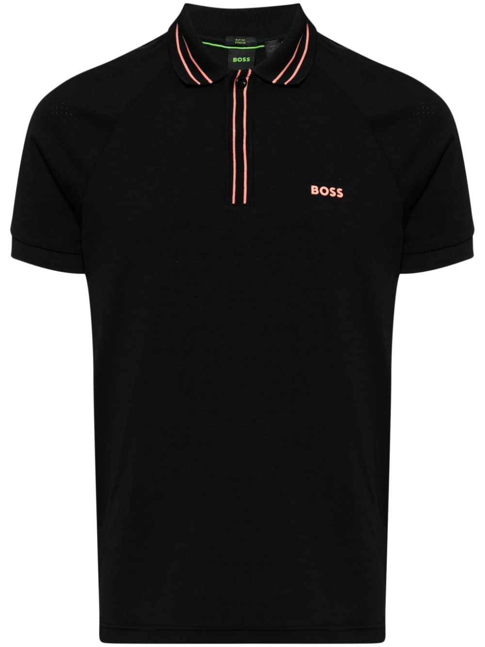 BOSS logo-print striped-trim polo shirt - Black von BOSS