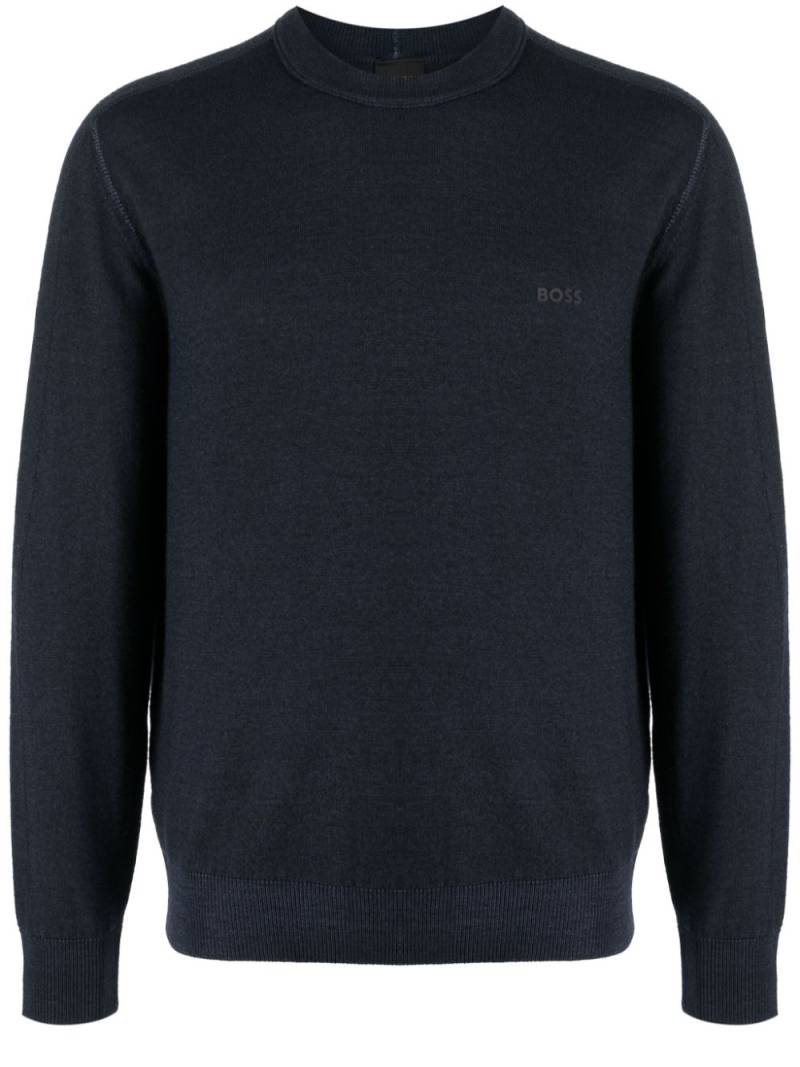 BOSS logo-print virgin wool jumper - Blue von BOSS