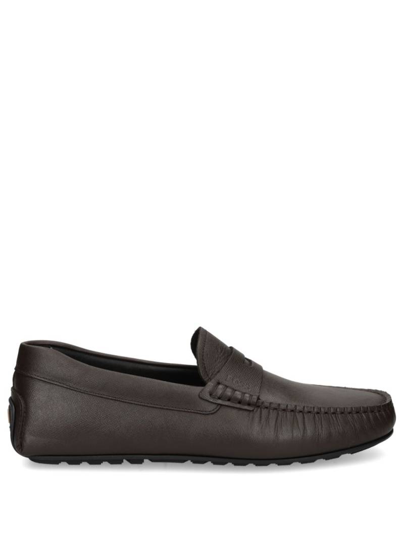 BOSS logo-stripe leather driving moccasins - Brown von BOSS