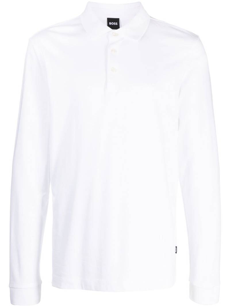 BOSS long-sleeve cotton polo shirt - White von BOSS