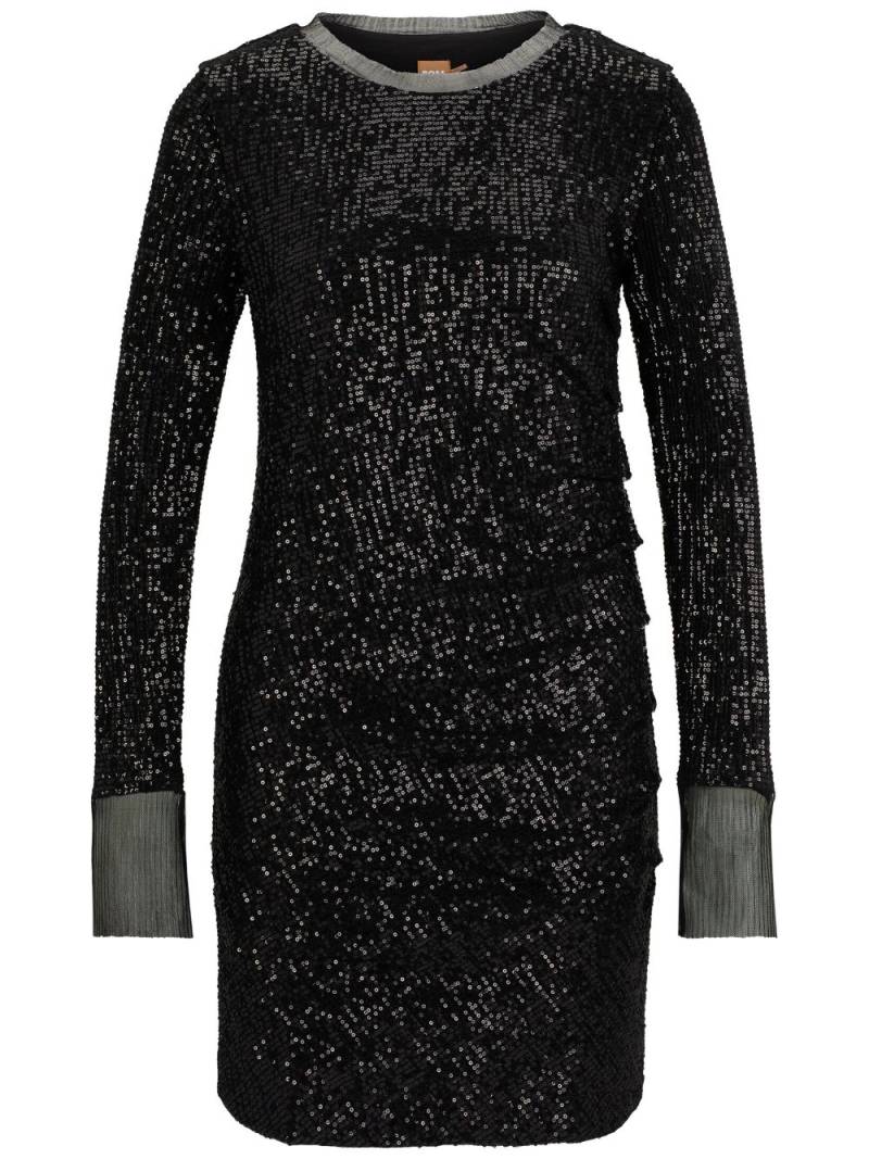 BOSS long-sleeved sequinned minidress - Black von BOSS