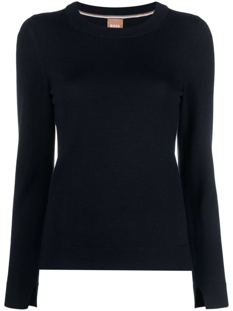 BOSS long slit-sleeve virgin wool jumper - Blue von BOSS