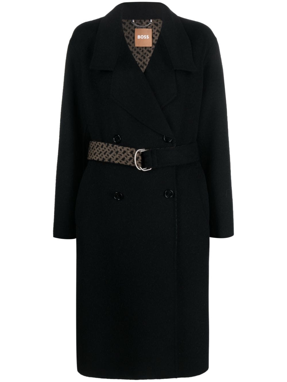 BOSS monogram-jacquard belt wool-blend coat - Black von BOSS