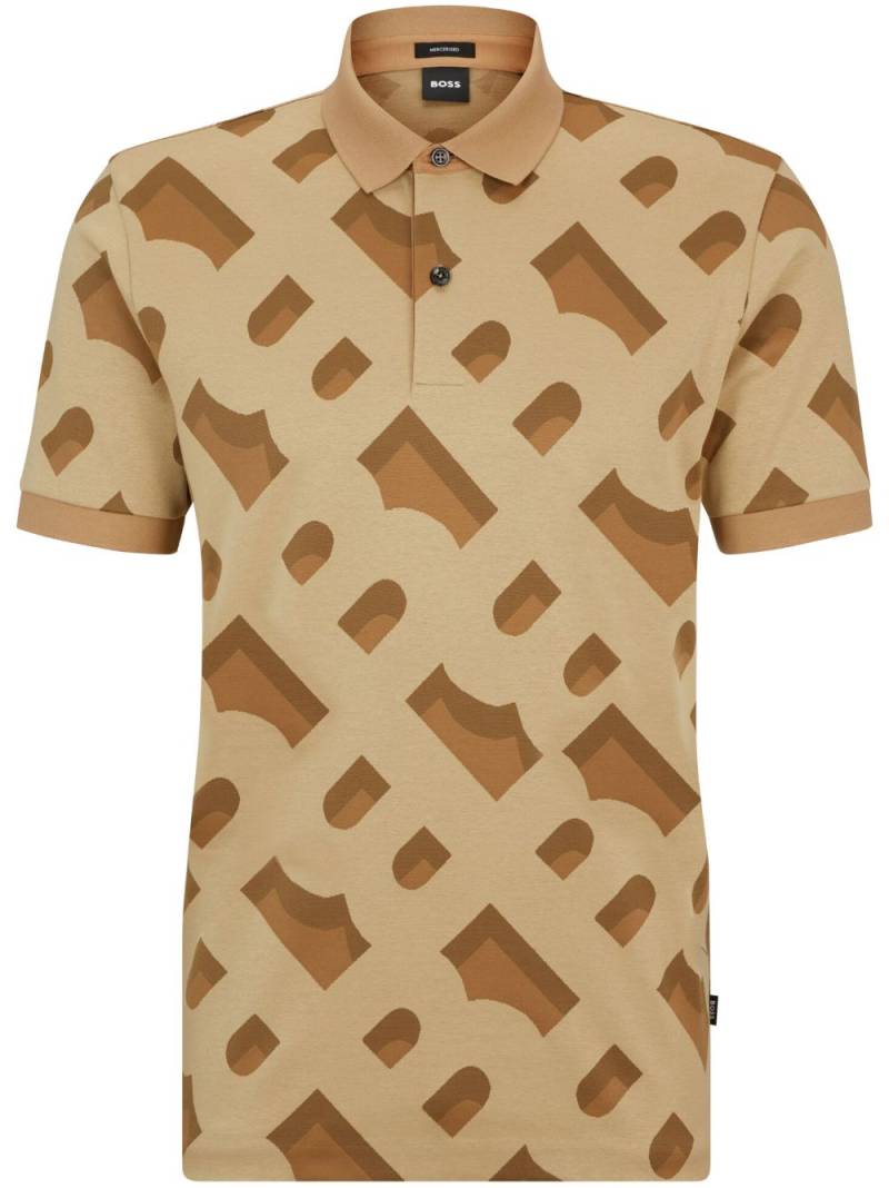 BOSS monogram-print cotton-blend polo shirt - Yellow von BOSS