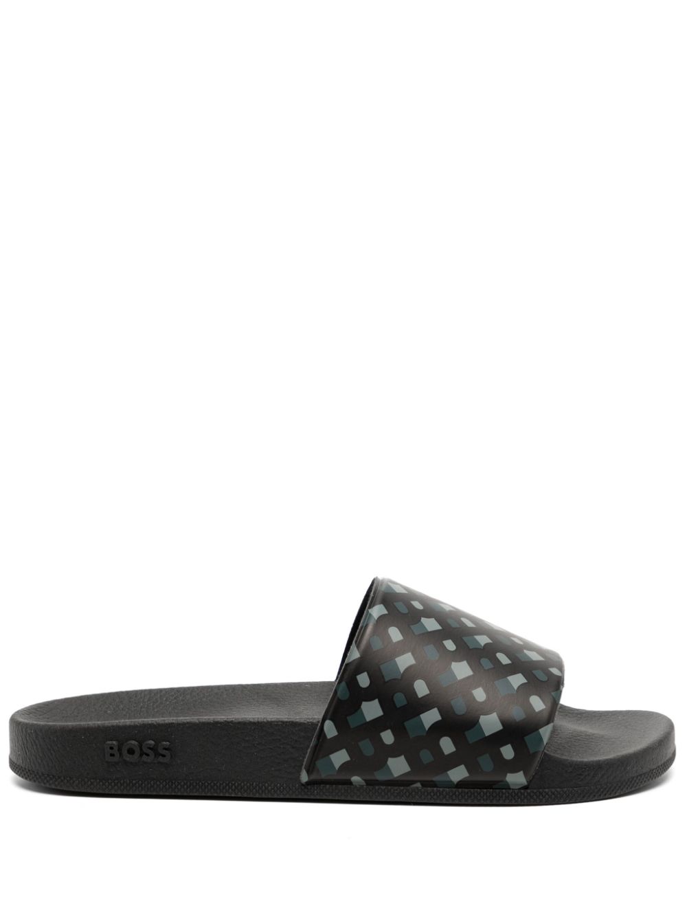 BOSS monogram-print moulded-footbed slides - Black von BOSS