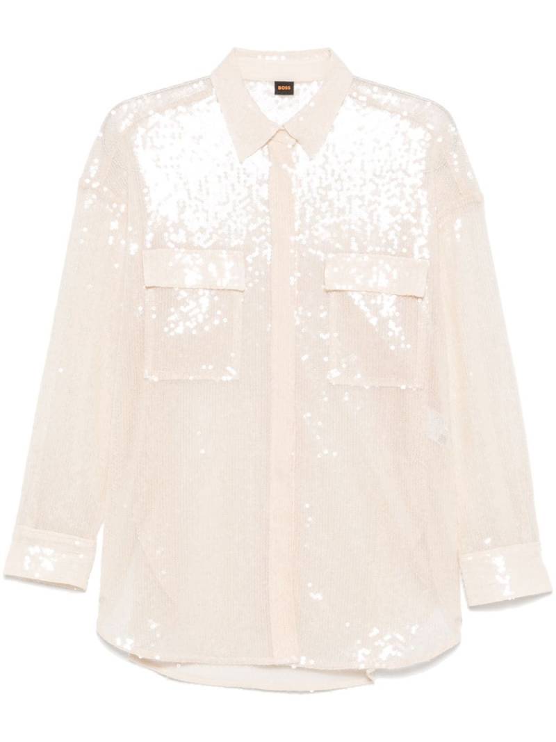 BOSS sequinned point collar shirt - Neutrals von BOSS