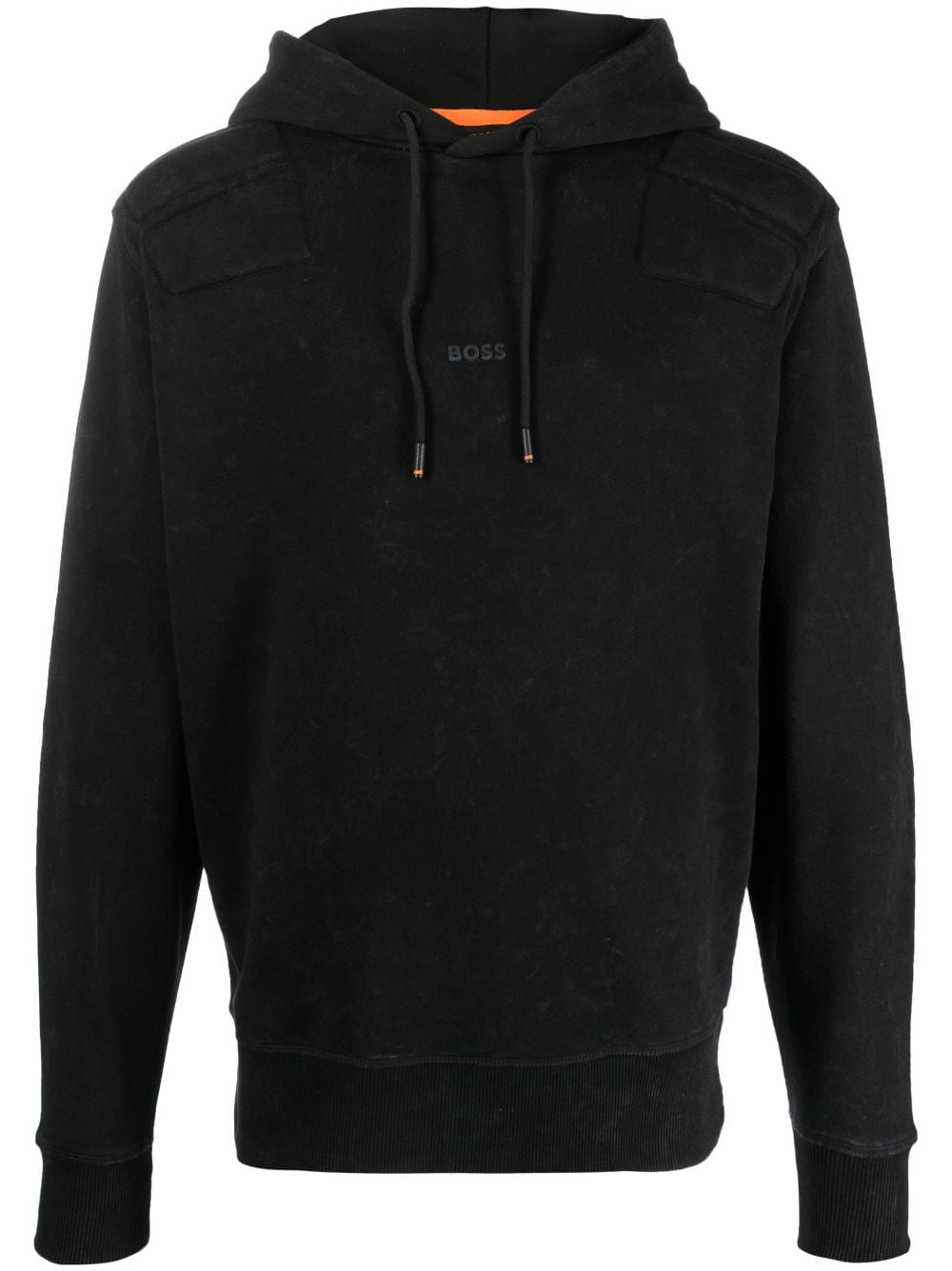 BOSS stonewashed logo-print hoodie - Black von BOSS