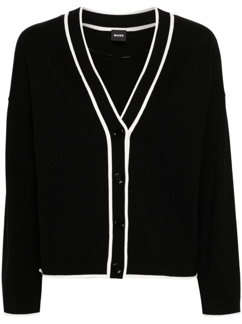 BOSS stripe-trim V-neck cardigan - Black von BOSS