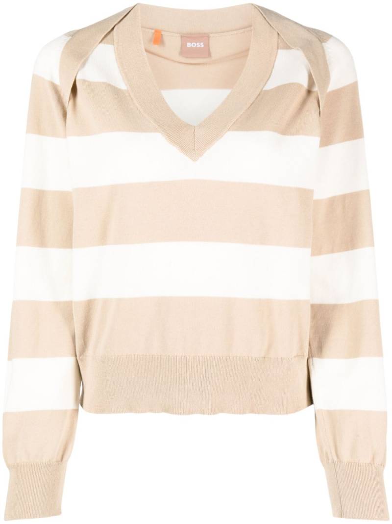 BOSS v-neck cotton jumper - Neutrals von BOSS