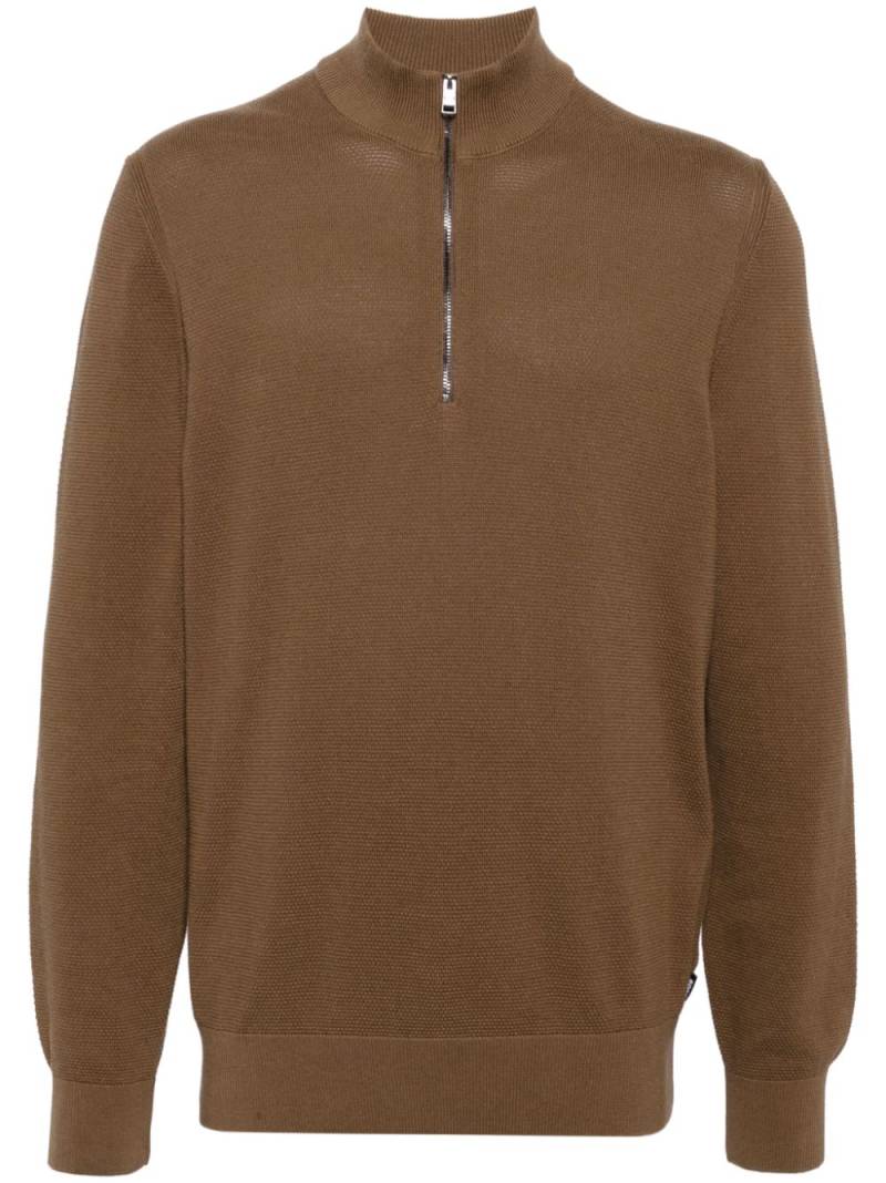 BOSS zip-up cotton jumper - Brown von BOSS