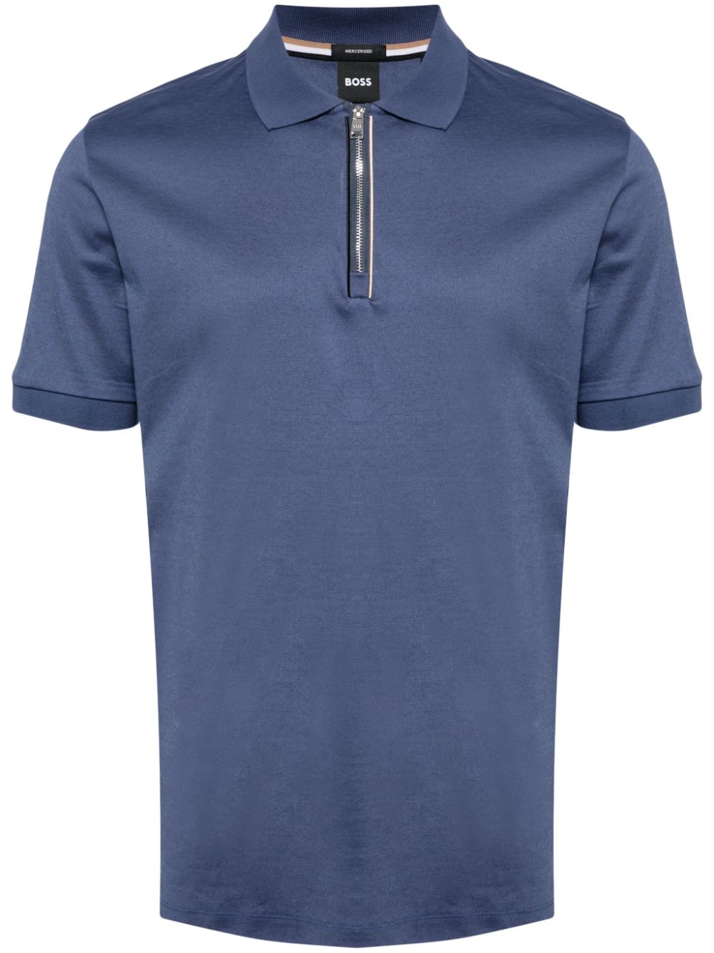 BOSS zip-up cotton polo shirt - Blue von BOSS