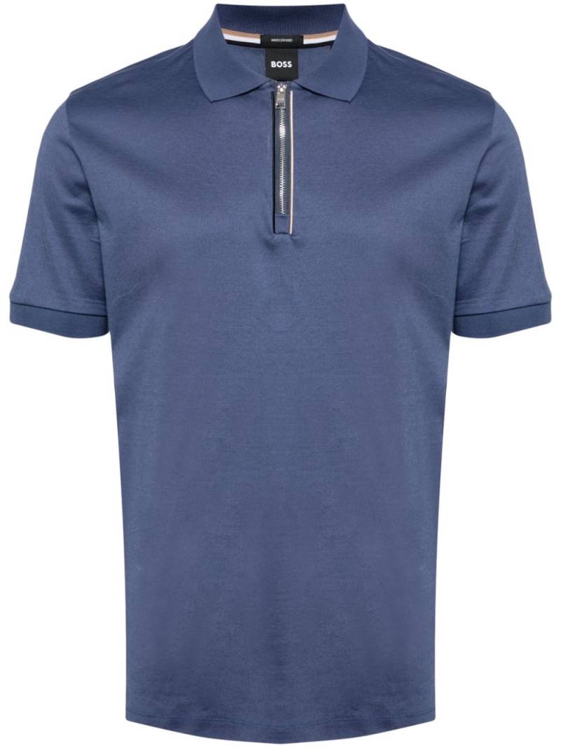 BOSS zip-up cotton polo shirt - Blue von BOSS