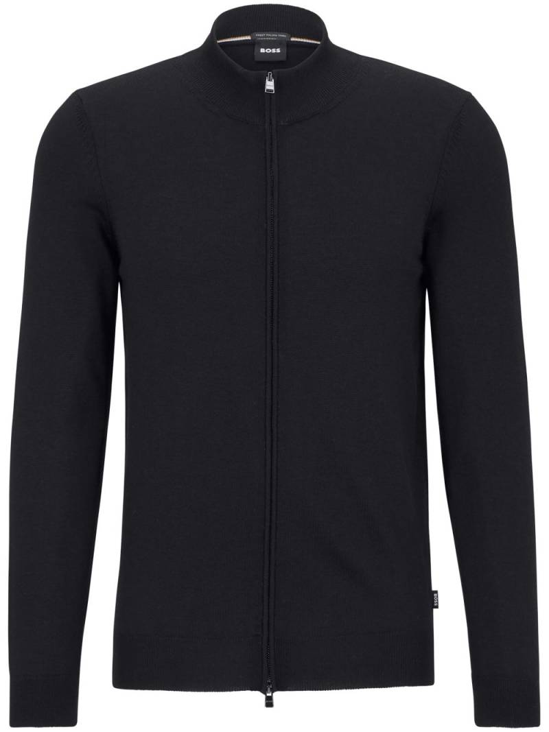 BOSS zip-up virgin-wool cardigan - Black von BOSS