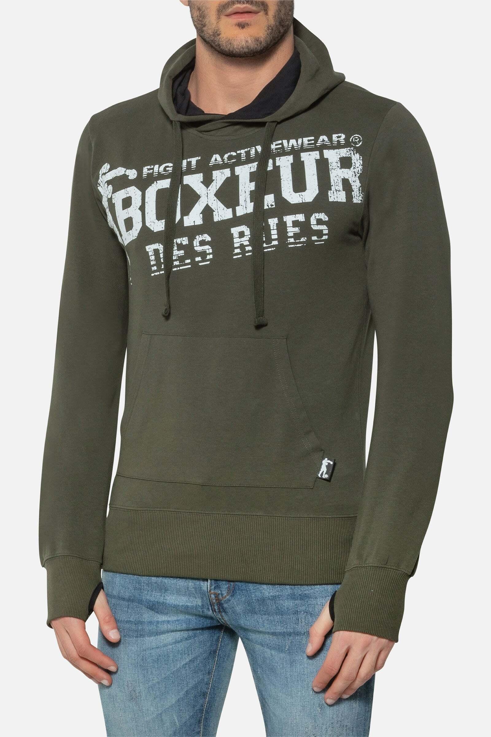 BOXEUR DES RUES - Kapuzenpullover Hooded Sweatshirt with Thumb Openings, für Herren, Grün, Größe M von BOXEUR DES RUES