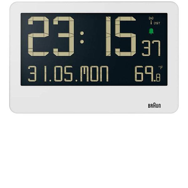 BRAUN Wanduhr LCD digital Funk Thermometer weiss von BRAUN