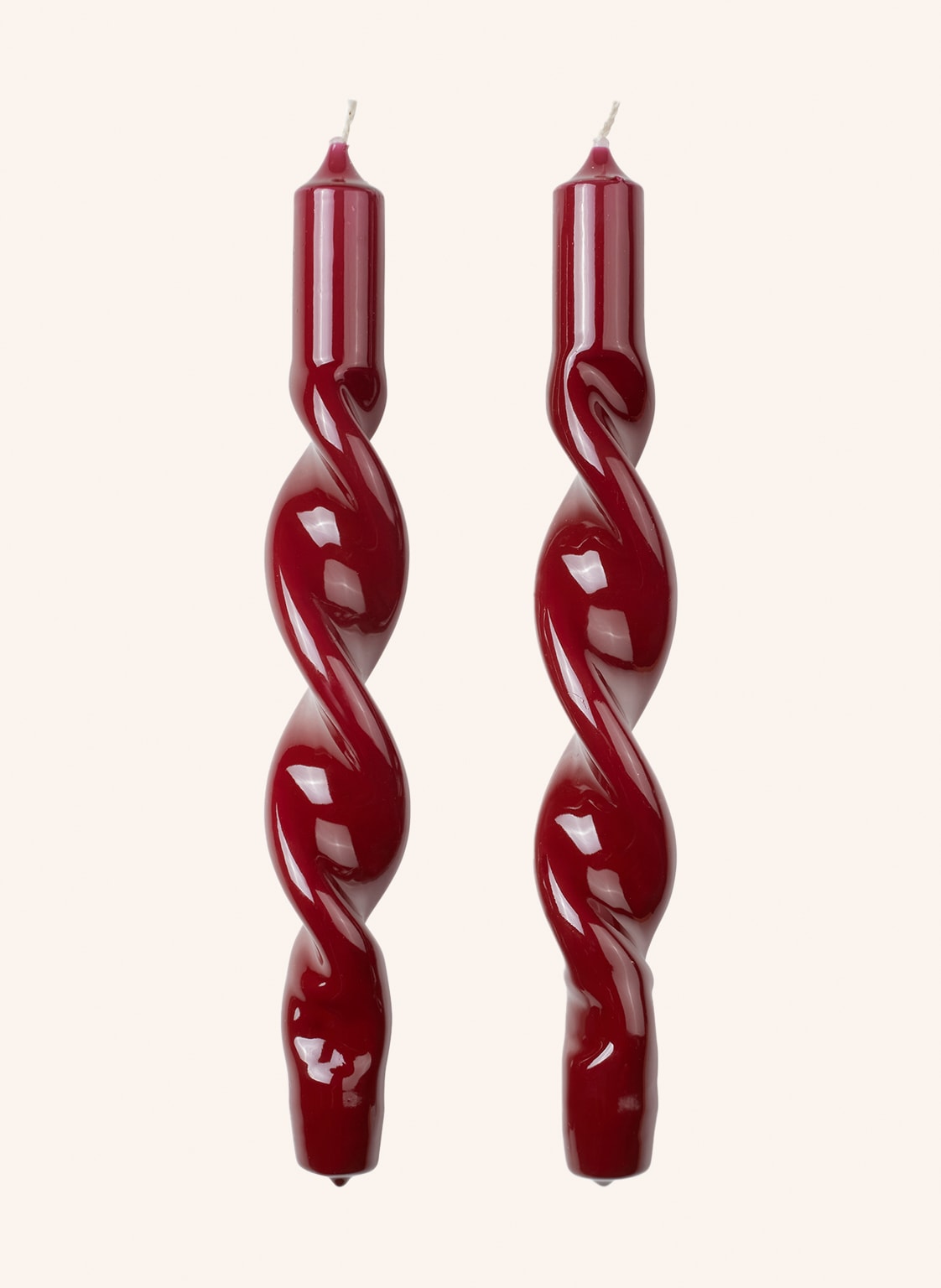 Broste Copenhagen 2er-Set Stabkerzen Glossy Twist rot von BROSTE COPENHAGEN