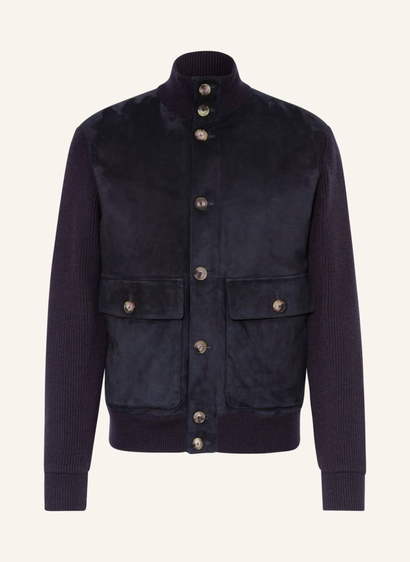 Brunello Cucinelli Blouson Im Materialmix Mit Cashmere Und Leder blau von BRUNELLO CUCINELLI