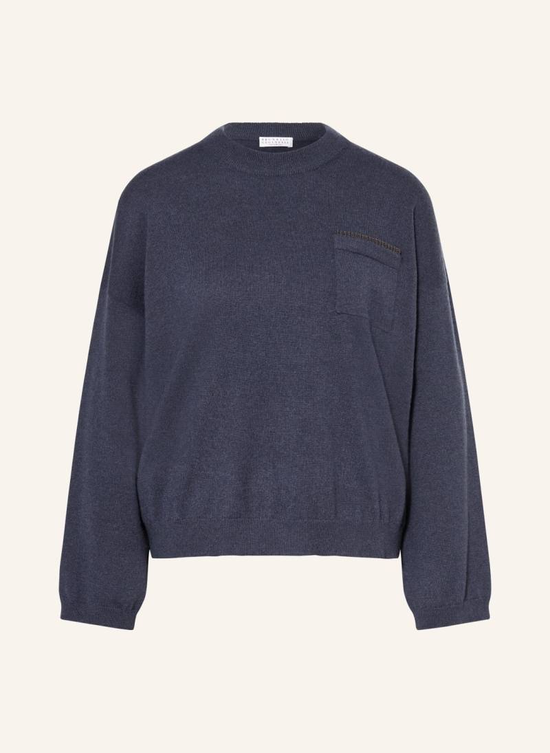 Brunello Cucinelli Cashmere-Pullover Mit Schmucksteinen blau von BRUNELLO CUCINELLI