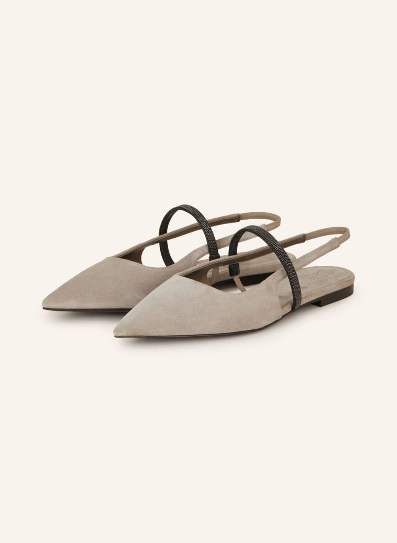 Brunello Cucinelli Slingballerinas Mit Schmucksteinen grau von BRUNELLO CUCINELLI