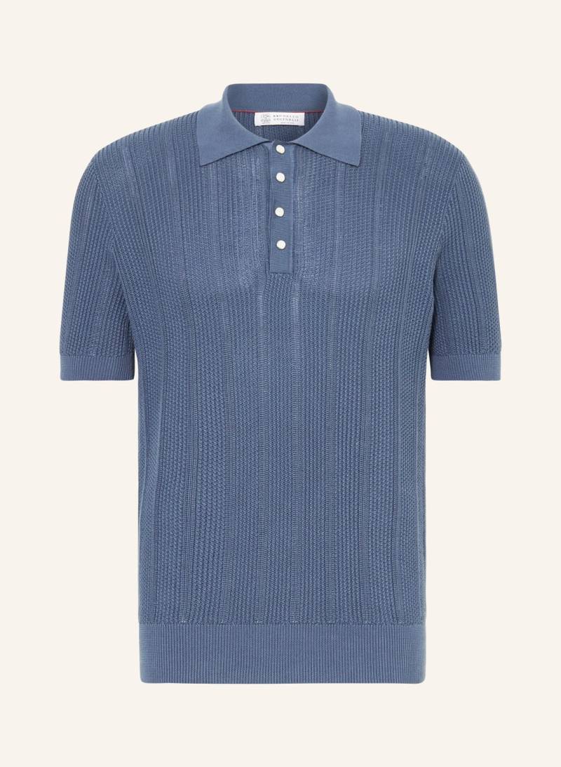 Brunello Cucinelli Strick-Poloshirt blau von BRUNELLO CUCINELLI