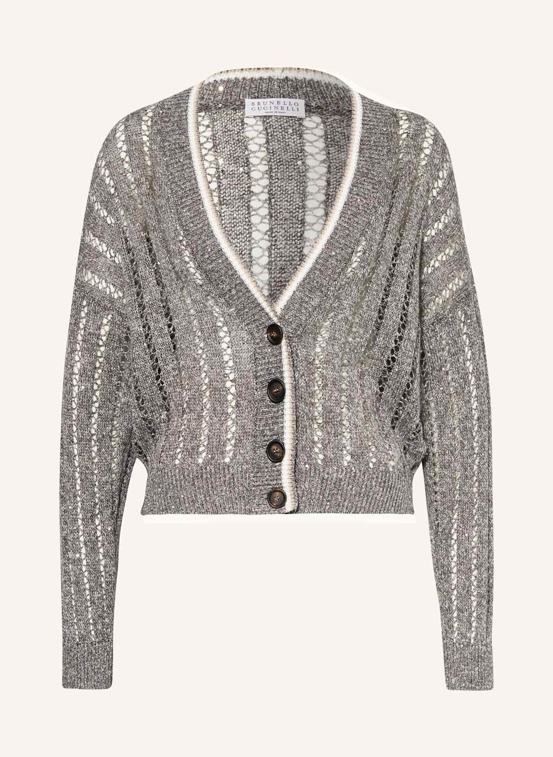 Brunello Cucinelli Strickjacke Aus Leinen Mit Pailletten grau von BRUNELLO CUCINELLI