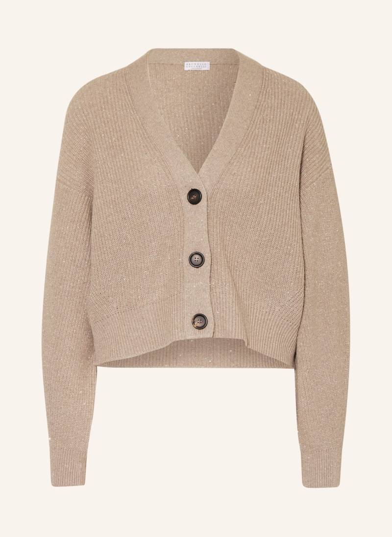 Brunello Cucinelli Strickjacke Mit Cashmere Und Pailletten braun von BRUNELLO CUCINELLI