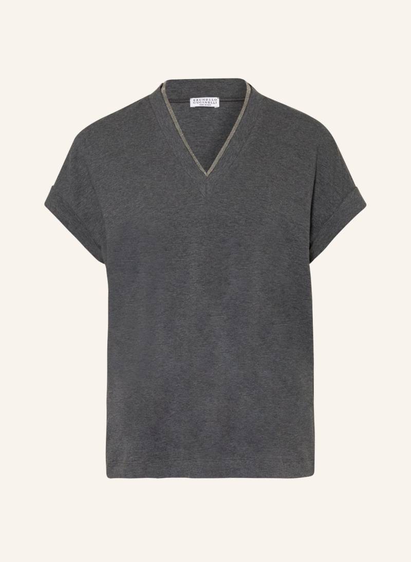 Brunello Cucinelli T-Shirt Mit Schmucksteinbesatz grau von BRUNELLO CUCINELLI