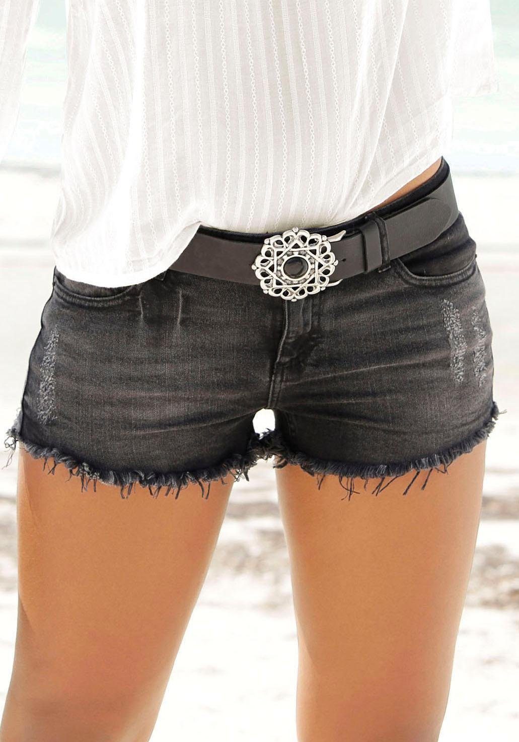 Buffalo Jeanshotpants, mit Fransen am Saum, Shorts aus elastischer Baumwolle von Buffalo