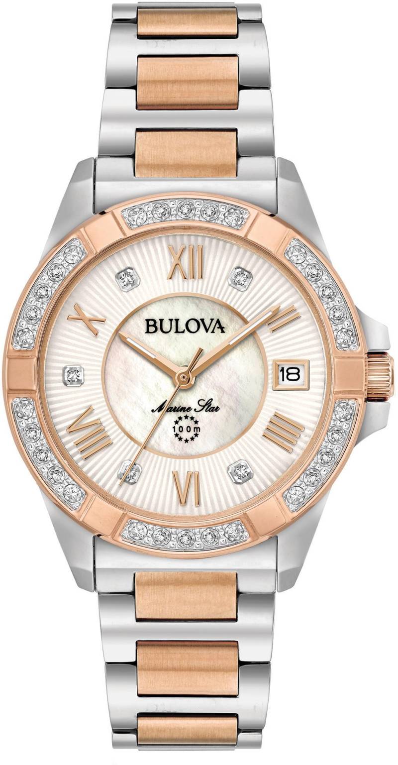 Bulova Quarzuhr »Marine Star, 98R234«, Armbanduhr, Damenuhr, Edelstahlarmband, mit Diamanten, Saphirglas von Bulova