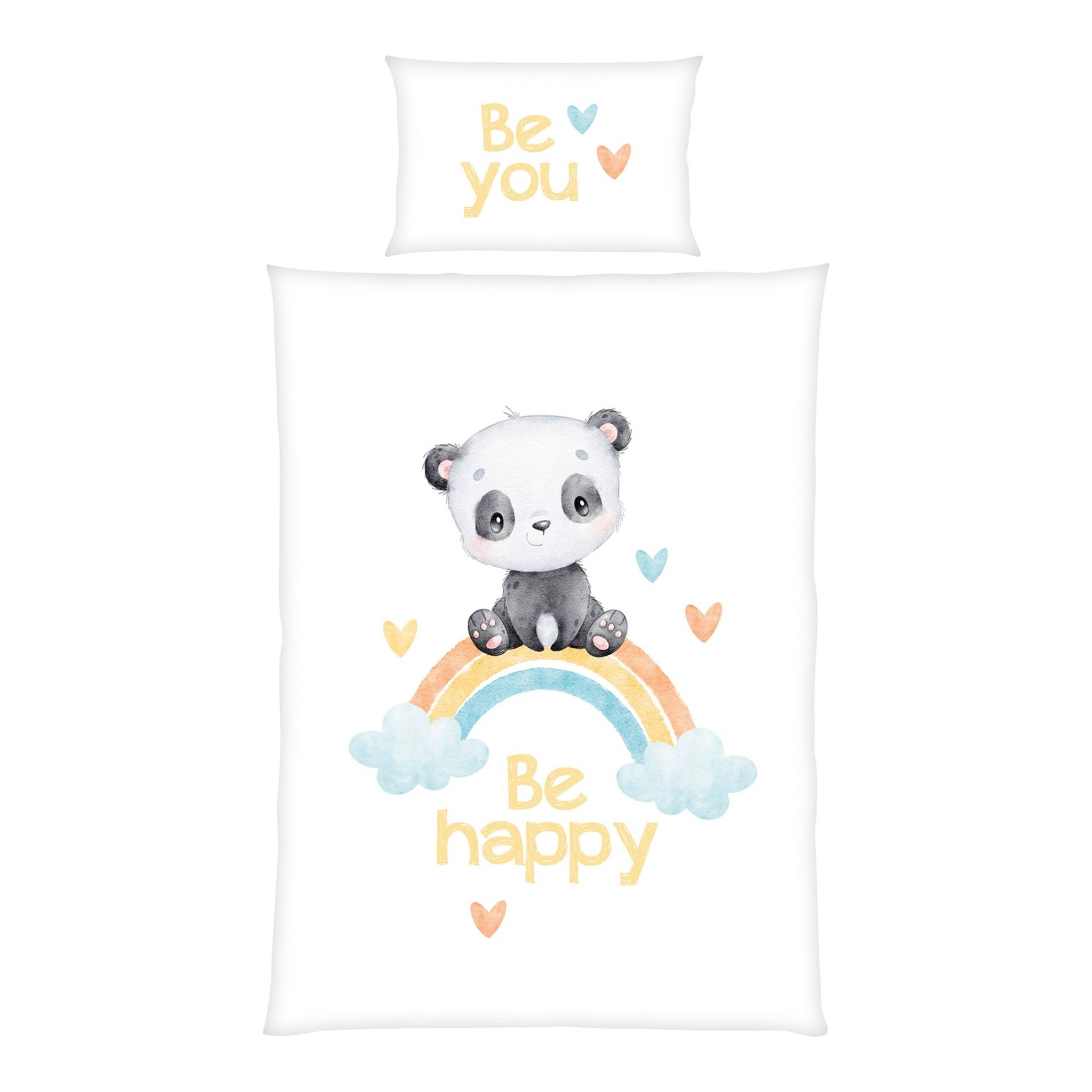 Flanell Wende-Bettwäsche Regenbogen Panda 40x60 / 100x135 cm von Baby Best