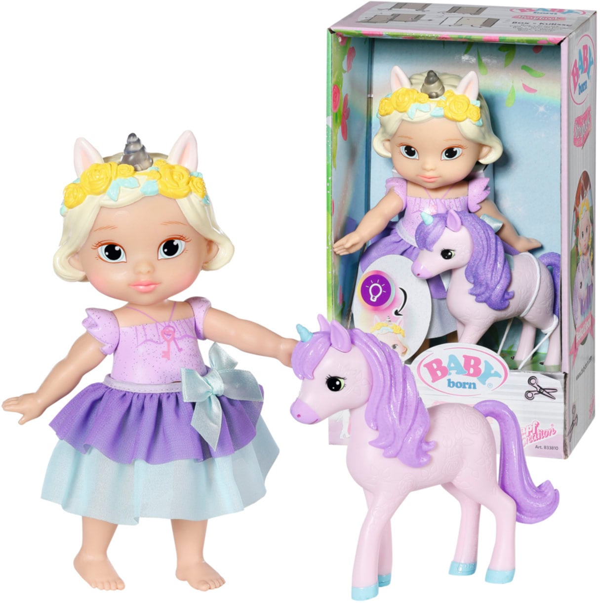 Baby Born Stehpuppe »Storybook Prinzessin Bella, 18 cm«, mit Einhorn und Lichteffekten von Baby Born