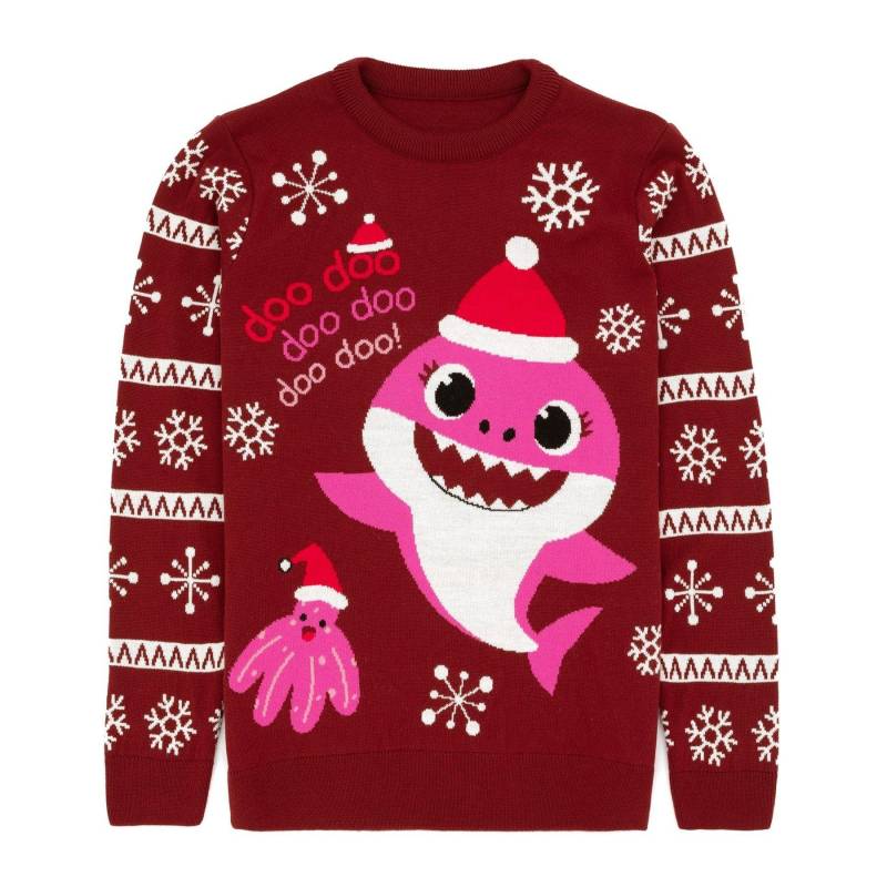 Shark Pullover Weihnachtliches Design Damen Rot Bunt M von Baby Shark