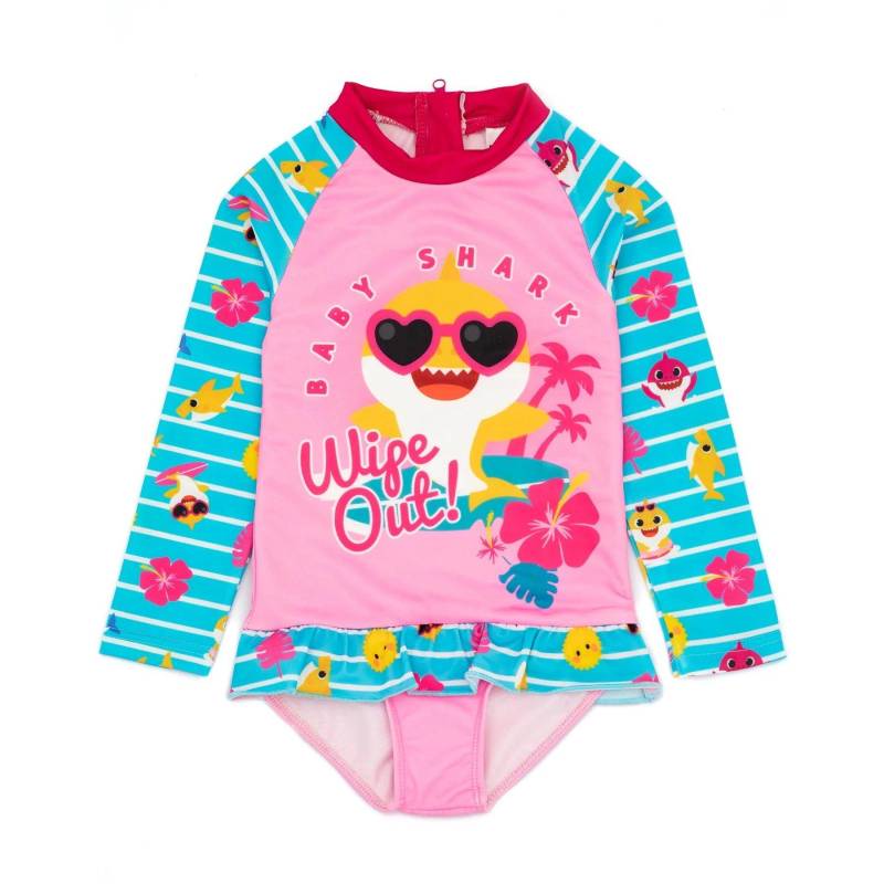 Shark Wipe Out! Badeanzug Langärmlig Mädchen Pink 98 von Baby Shark