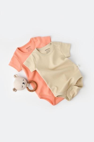 Body, Kurzarm, 2 Pack Unisex Beige 62 von BabyCosy Organic