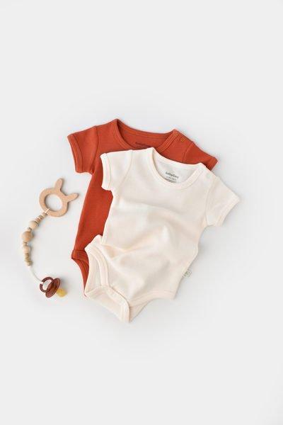 Body, Kurzarm, 2 Pack Unisex Dunkelorange 68 von BabyCosy Organic