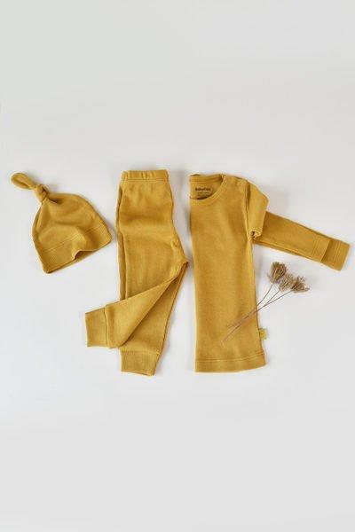 Set, Hose, T-shirt Langarm, Mütze Unisex Senfgelb 68 von BabyCosy Organic