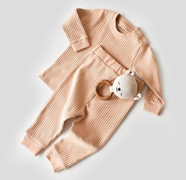 Set: Hose & T-shirt Langarm Unisex Beige 62 von BabyCosy Organic