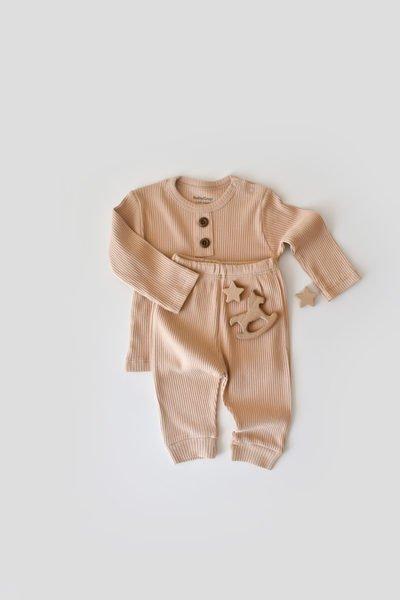 Set: Hose & T-shirt Langarm Unisex Beige 68 von BabyCosy Organic