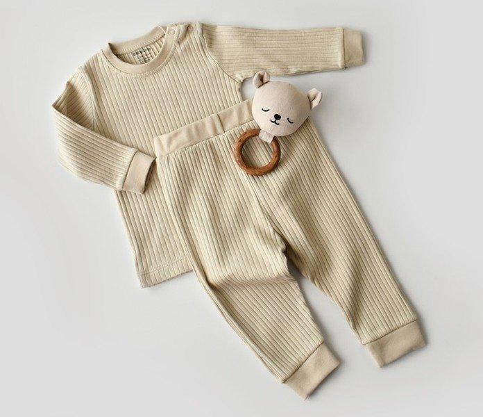 Set: Hose & T-shirt Langarm Unisex Beige 74 von BabyCosy Organic