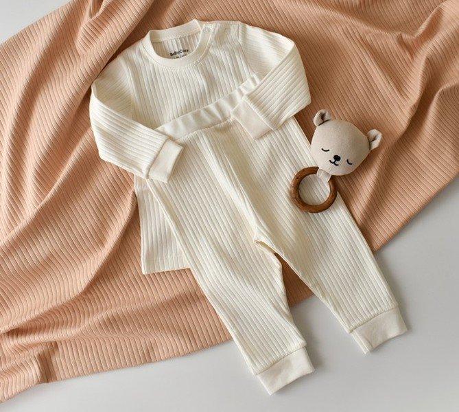 Set: Hose & T-shirt Langarm Unisex Écru 86 von BabyCosy Organic