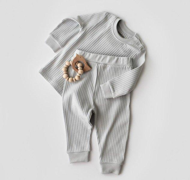 Set: Hose & T-shirt Langarm Unisex Grau 62 von BabyCosy Organic