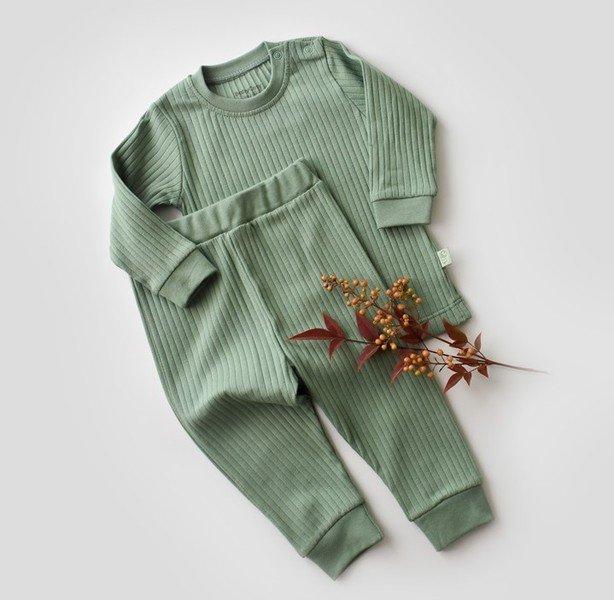 Set: Hose & T-shirt Langarm Unisex Grün 68 von BabyCosy Organic