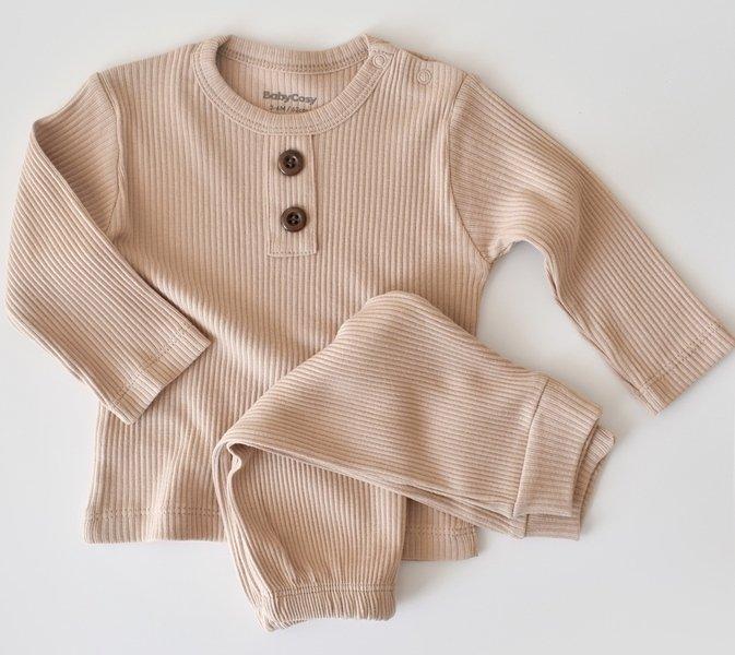 Set: Hose & T-shirt Langarm Unisex Nude 62 von BabyCosy Organic