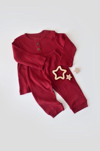 Set: Hose & T-shirt Langarm Unisex Rot Bunt 62 von BabyCosy Organic