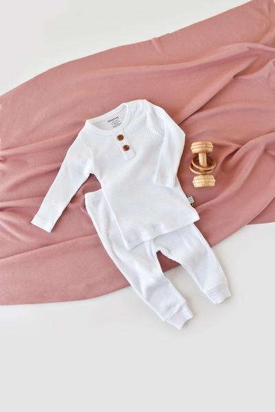 Set: Hose & T-shirt Langarm Unisex Weiss 68 von BabyCosy Organic